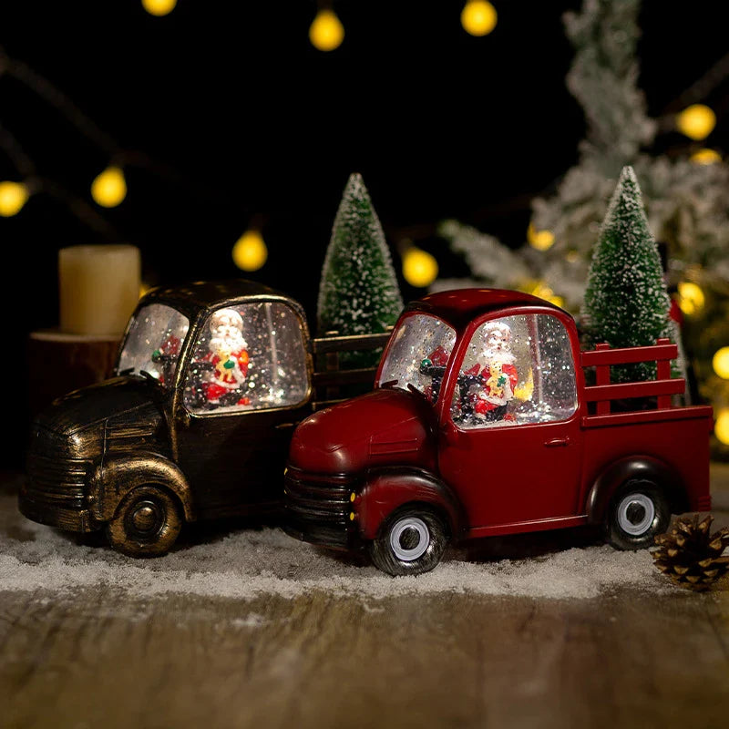 A festive car-mounted crystal ball ornament with a bronze snowman design, playing classic Christmas music.