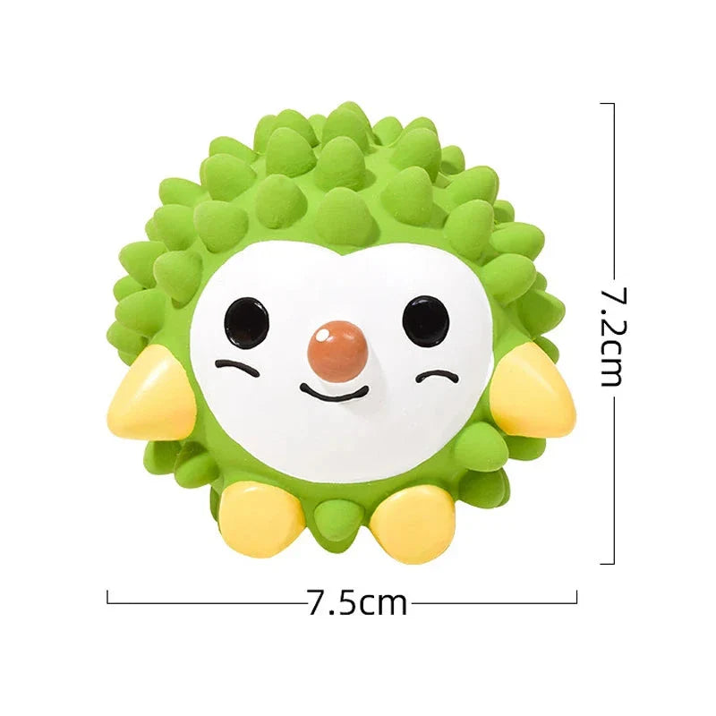 Colourful fruit-shaped squeaky dog toy made of durable, chew-resistant latex material