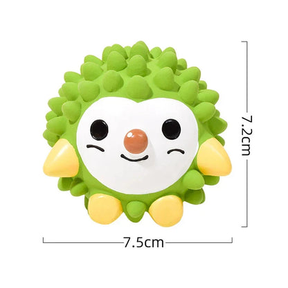 Colourful fruit-shaped squeaky dog toy made of durable, chew-resistant latex material