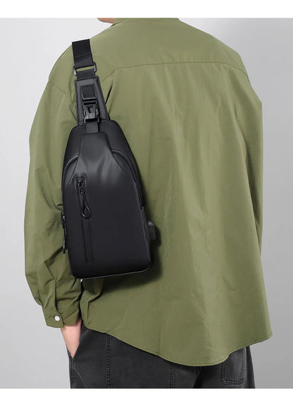 Versatile blue sling crossbody backpack for men with adjustable strap and spacious interior
