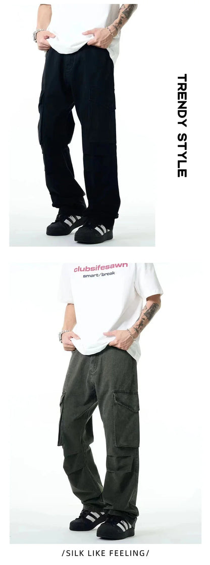 Premium men's overalls with innovative three-dimensional pleated design and large pockets, made from durable cotton fabric