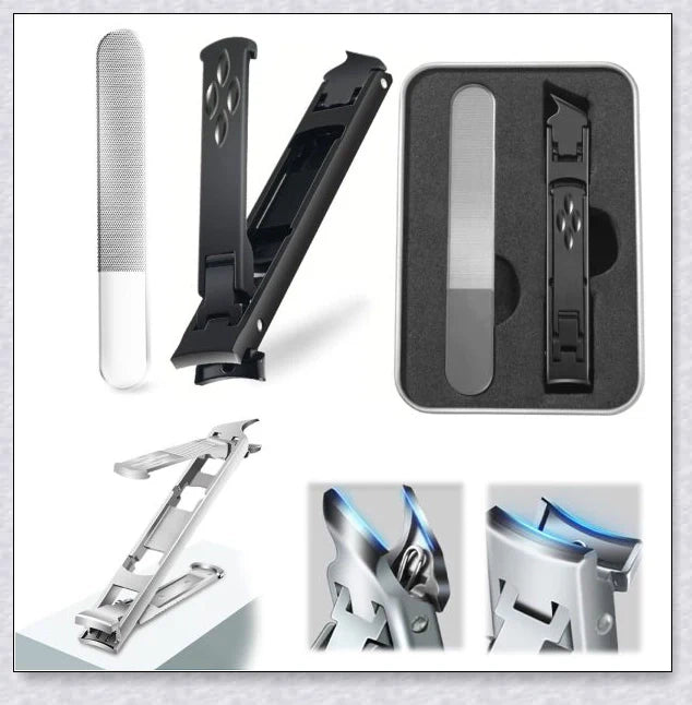 Fold-Away Double-Ended Nail Clipper - Premium British Manicure Set with Stainless Steel Blades and Ergonomic Grip