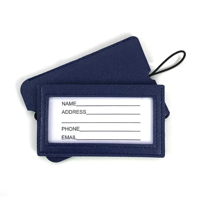 Premium PU leather luggage tags in a vibrant gray colour, with a discreet pull-out information card for easy customization.