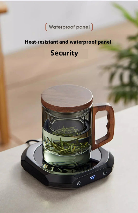 A black or wood grain-coloured thermal insulation heating pad with a sleek and modern design, providing consistent warmth and temperature control.