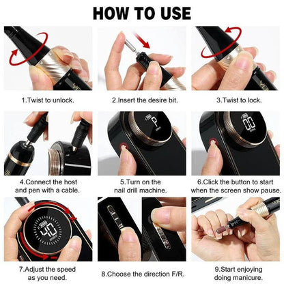 Professional-Grade Cordless Nail Drill Machine with 40,000 RPM Speed and HD Display for Salon-Quality Nail Care