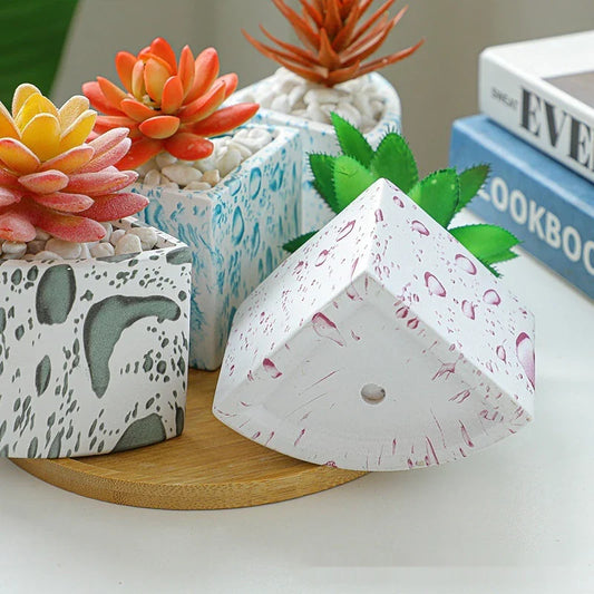 Ceramic succulent planter with bamboo tray, featuring a stylish Nordic-inspired design for indoor greenery