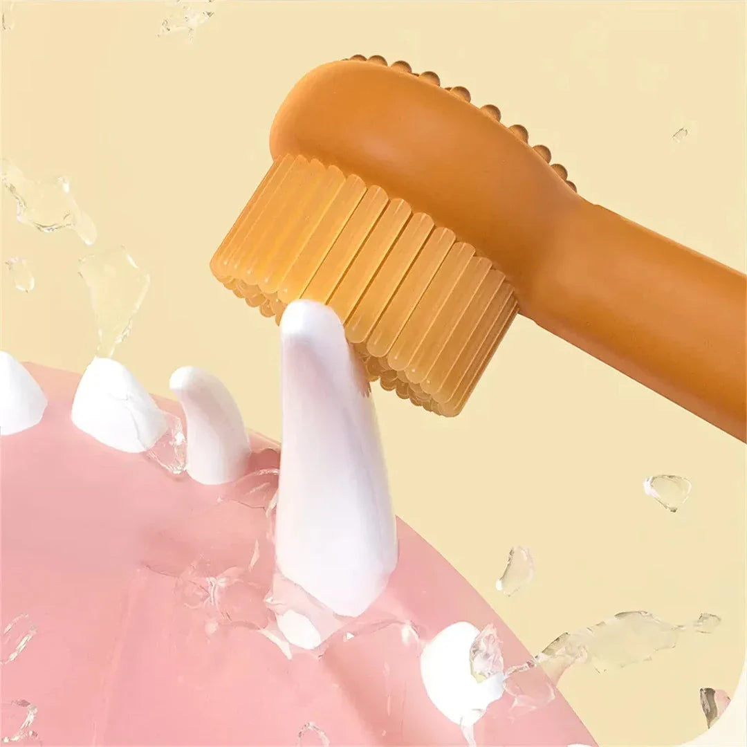 Premium pet dental care kit with dual-sided toothbrush and silicone handle for dogs and cats