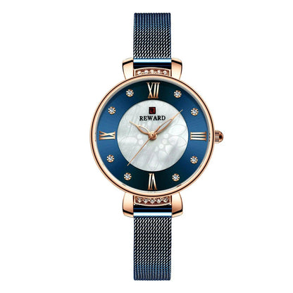 Elegant shell-inspired dial and Milanese mesh strap ladies watch from Trendha