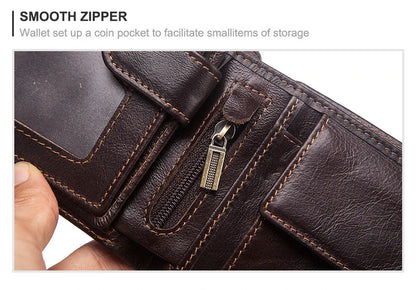 Premium British cowhide leather wallet with multi-card design and anti-magnetic protection