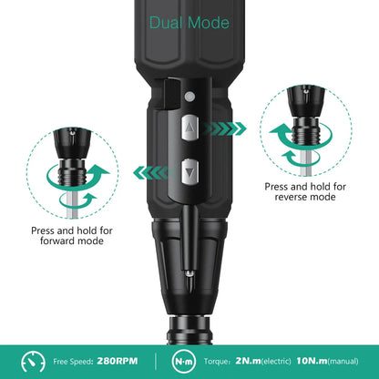 Versatile 9-in-1 cordless screwdriver set with LED lights, featuring dual electric and manual functionality, powerful torque, and a comprehensive bit selection for DIY and repair projects.