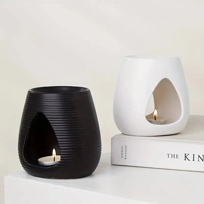 Trendha Porcelain Aroma Diffuser and Candle Holder in white and black finishes, featuring a minimalist design for stylish home decor and relaxing aromatherapy