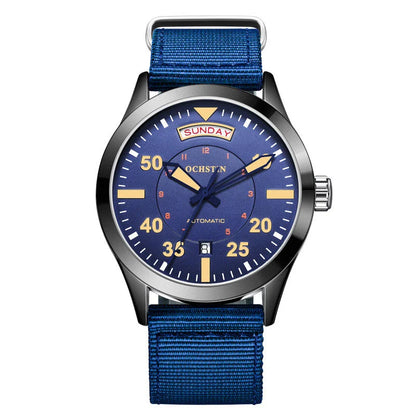 Trendha Automatic Mechanical Watch with Waterproof Nylon Strap in Green, Blue, and Black