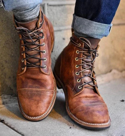 Premium leather motorcycle boots with reinforced toe and durable rubber sole for urban adventures