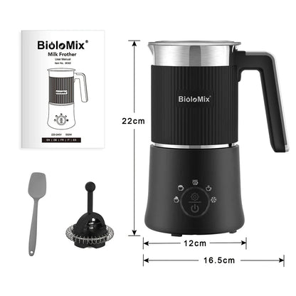 Detachable 5-in-1 Milk Frother and Steamer with stainless steel body and black finish