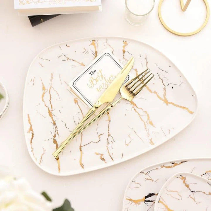 Elegant marble-inspired ceramic plate with a refined and sophisticated design, perfect for elevated dining experiences.
