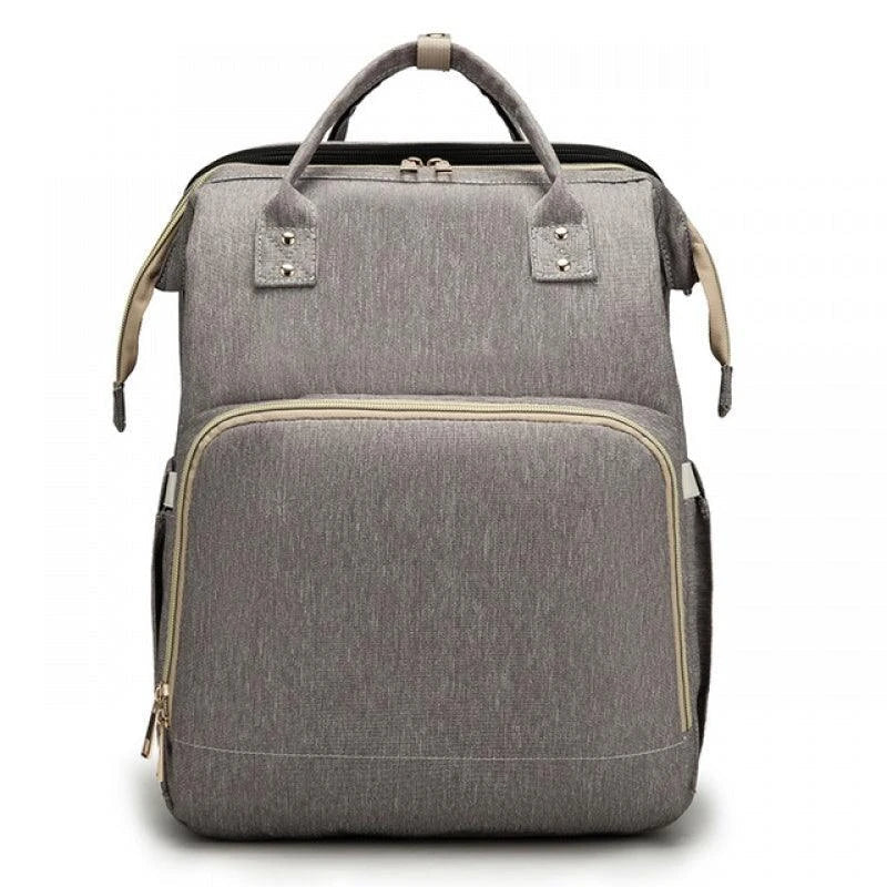 Versatile Large-Capacity Folding Crib Backpack in Grey - Premium Polyester Baby Bag with Ample Storage and Organisational Features