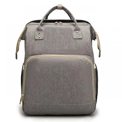 Versatile Large-Capacity Folding Crib Backpack in Grey - Premium Polyester Baby Bag with Ample Storage and Organisational Features