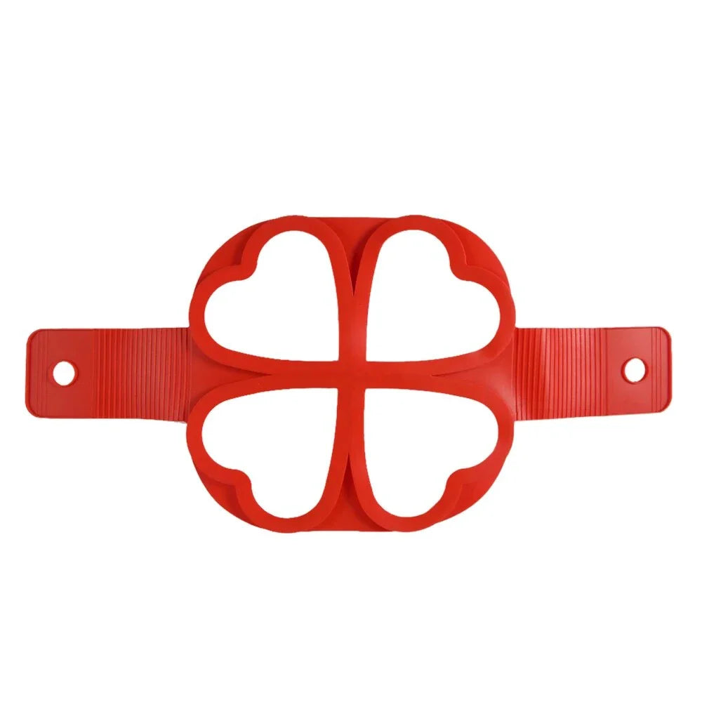 Red silicone non-stick pancake and egg mold ring for making perfectly shaped breakfast items