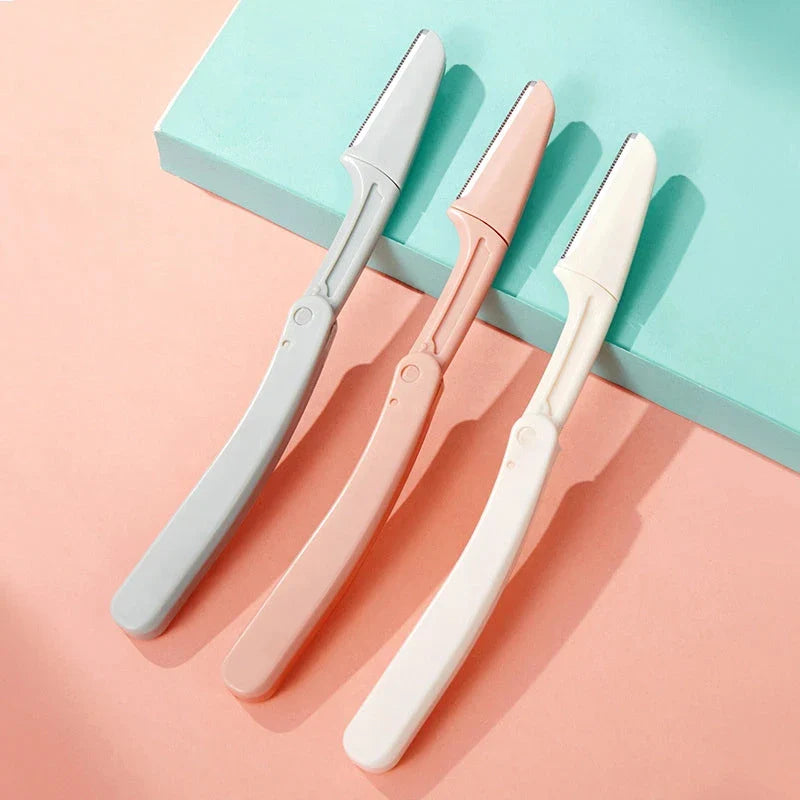 Premium 3-Piece Eyebrow Trimmer Razor Set with Stainless Steel Blades and Ergonomic Handles