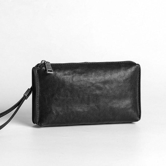 Retro Casual Men's Top Leather Wallet in Premium Cow Leather with Zipper Closure and Polyester Cotton Lining