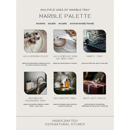 Handcrafted beige travertine marble tray with polished finish, versatile for use in vanity, kitchen, and around the home