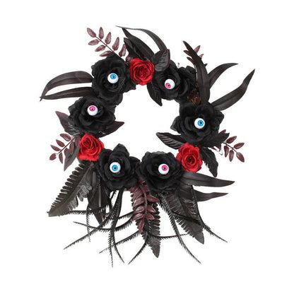 Artificial Halloween rose eyeball garland decoration with lifelike eyeballs and feathery rose blooms