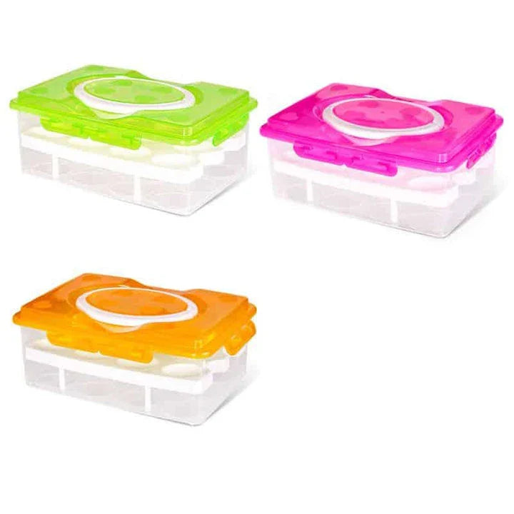 Spacious 2-Tier Plastic Egg Storage Box in Pink - Premium Egg Holder for Organised UK Kitchens