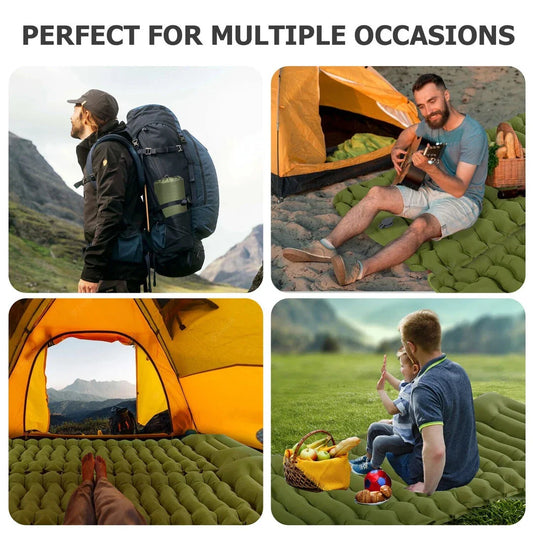 Luxury inflatable camping mattress with built-in pillow and foot pump for effortless inflation and superior comfort in the great outdoors
