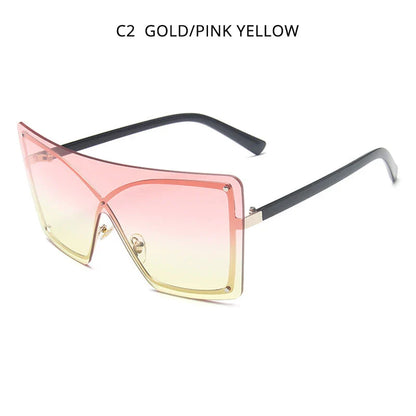 Fashionable oversized flat top sunglasses with gradient lenses and a sleek, rimless plastic frame