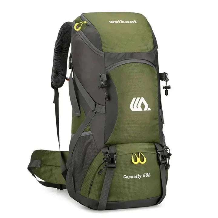 Premium 50L waterproof backpack with hydration system, shoe compartment, and reflective safety features for outdoor adventures