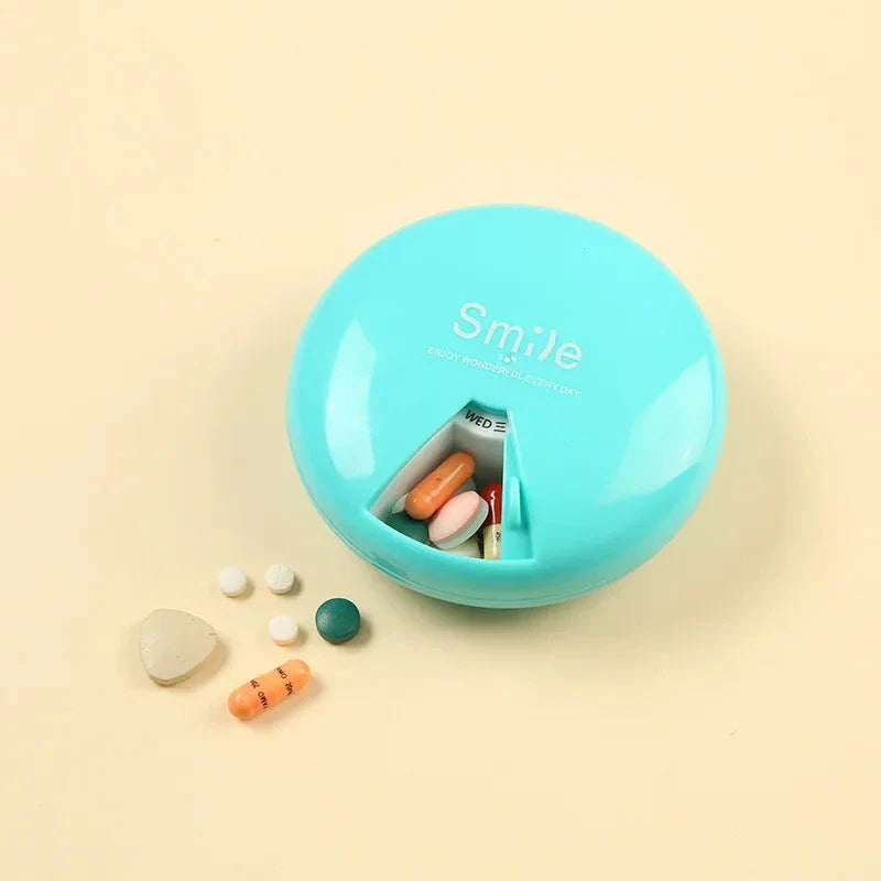 Premium portable pill organiser with seven compartments for daily medication, supplements, and vitamins