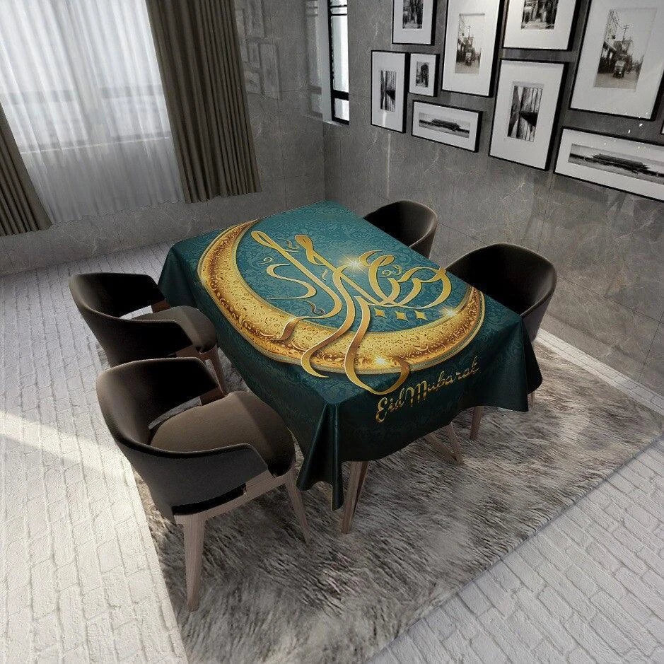 Elegant Muslim Ramadan table cloth with intricate Islamic-inspired design in various size options