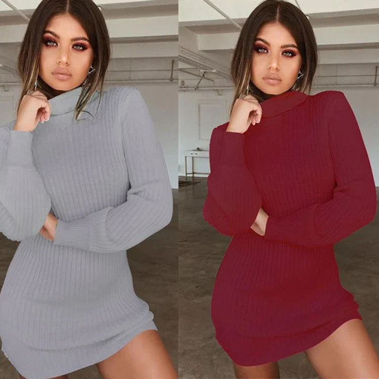 Premium long-sleeved ribbed dress in black, navy, and burgundy colours. Featuring a sophisticated and comfortable design for everyday wear.