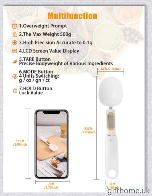 Precision Digital Kitchen Measuring Spoon with LCD Display - Accurately Measure Ingredients for Cooking and Baking