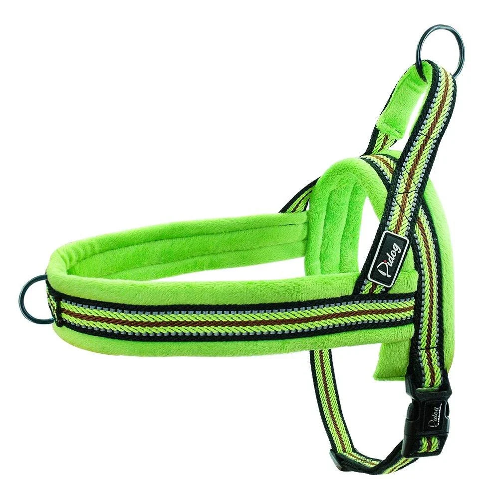 Adjustable reflective dog harness with padded interior for comfort and safety