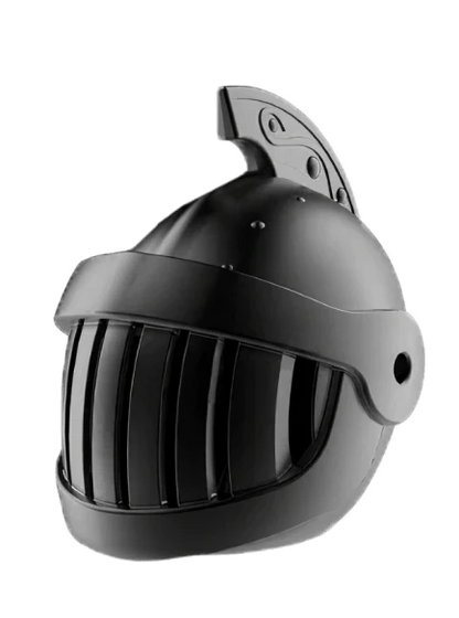 Premium medieval knight helmet-shaped air freshener made of aluminium alloy, designed to clip onto car air vents and refresh vehicle interiors