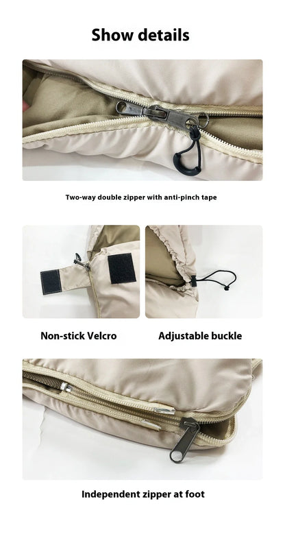 Premium waterproof cotton sleeping bag with envelope-style structure and brushed cloth lining for outdoor camping