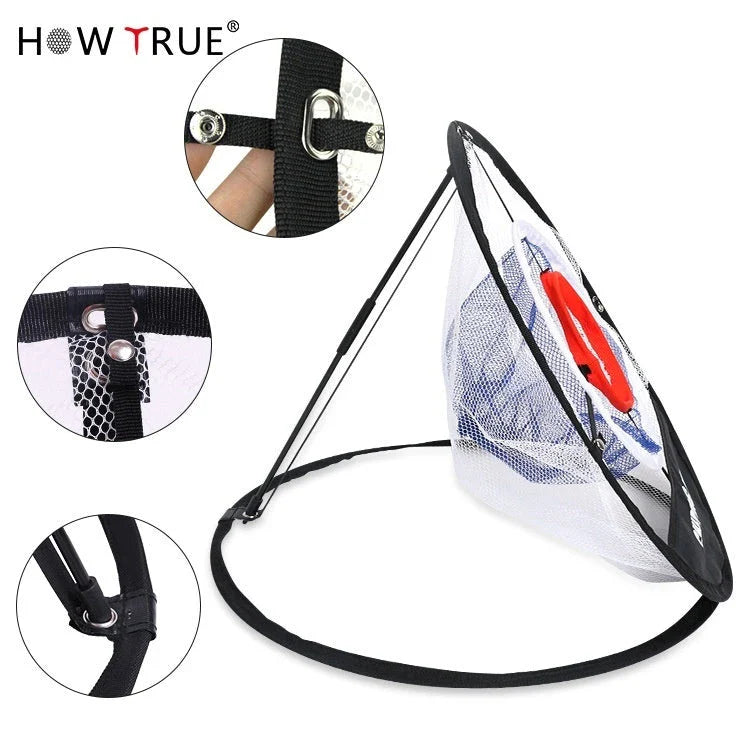 Foldable golf practice net made of premium nylon material for indoor and outdoor use