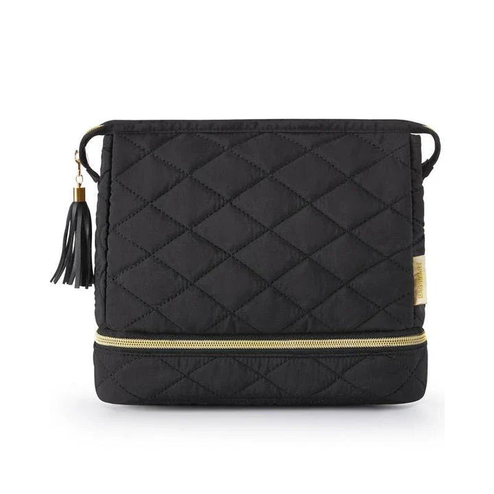 Double Layer Makeup Cosmetic Bag in soft pink colour with stylish tassel zippers and secure side clasps