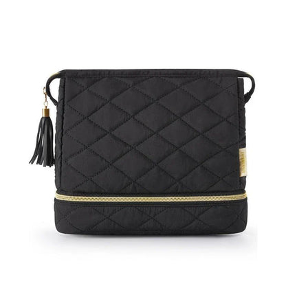 Double Layer Makeup Cosmetic Bag in soft pink colour with stylish tassel zippers and secure side clasps
