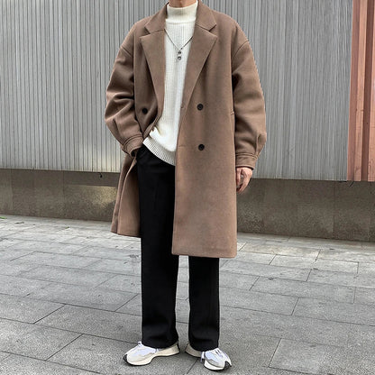 Elegant and Warm Oversized Long Coat in premium polyester fabric with suit collar and double-breasted closure