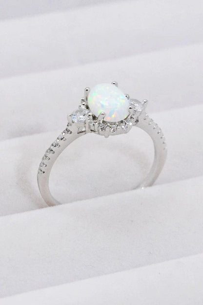 A stunning platinum-plated opal ring made from 925 sterling silver, featuring a modern and minimalist design