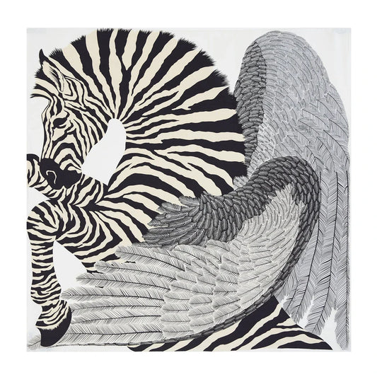 Luxurious 90cm silk square scarf with a winged horse design, perfect for any occasion