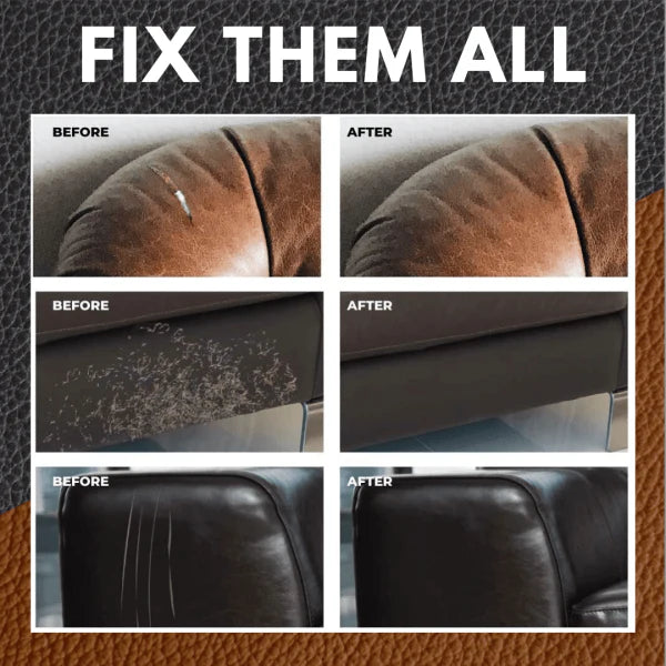Premium leather restoration cream kit with sandpaper and spatula for reviving worn, damaged leather surfaces.