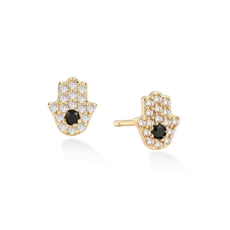 Luxurious gold and dark blue eye earrings with premium 14K gold-plated copper construction for sophisticated style