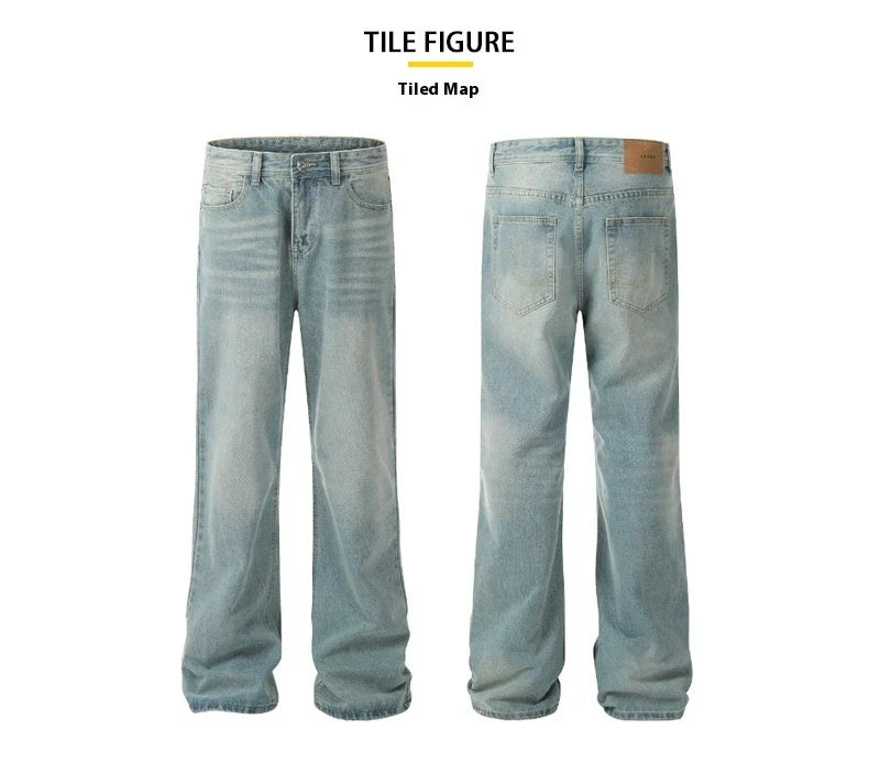 Premium light blue washed relaxed fit jeans with subtle fading and distressing, made from high-quality cotton for exceptional comfort and durability.
