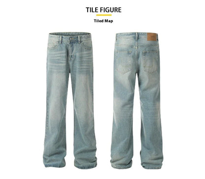 Premium light blue washed relaxed fit jeans with subtle fading and distressing, made from high-quality cotton for exceptional comfort and durability.