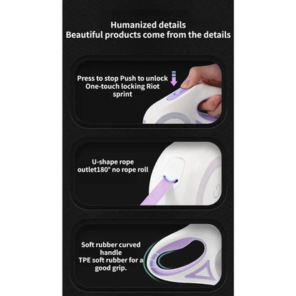 Luminous Retractable Nylon Pet Leash for Dogs and Cats in the UK, featuring adjustable length, one-handed control, and enhanced visibility for safer walks.