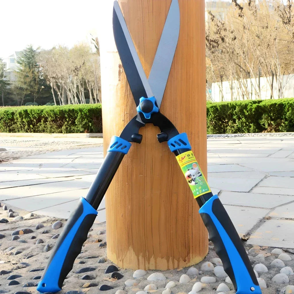 Premium quality hedge shears with sturdy metal construction and ergonomic anti-slip grip for precise, effortless garden pruning