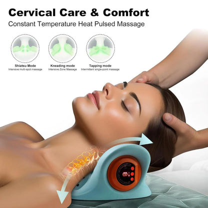 Premium neck stretcher pillow with EMS massage, heat therapy, and cervical traction for relieving neck pain and tension
